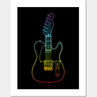 Three Frets T-Style Electric Guitar Colorful Outline Posters and Art